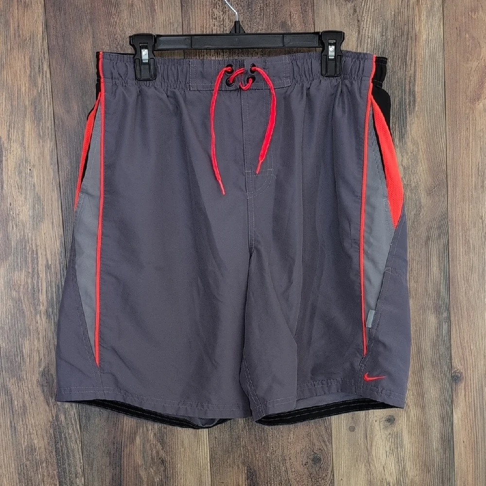 Nike Gray/Orange/Black with Lining Swim Trunks L